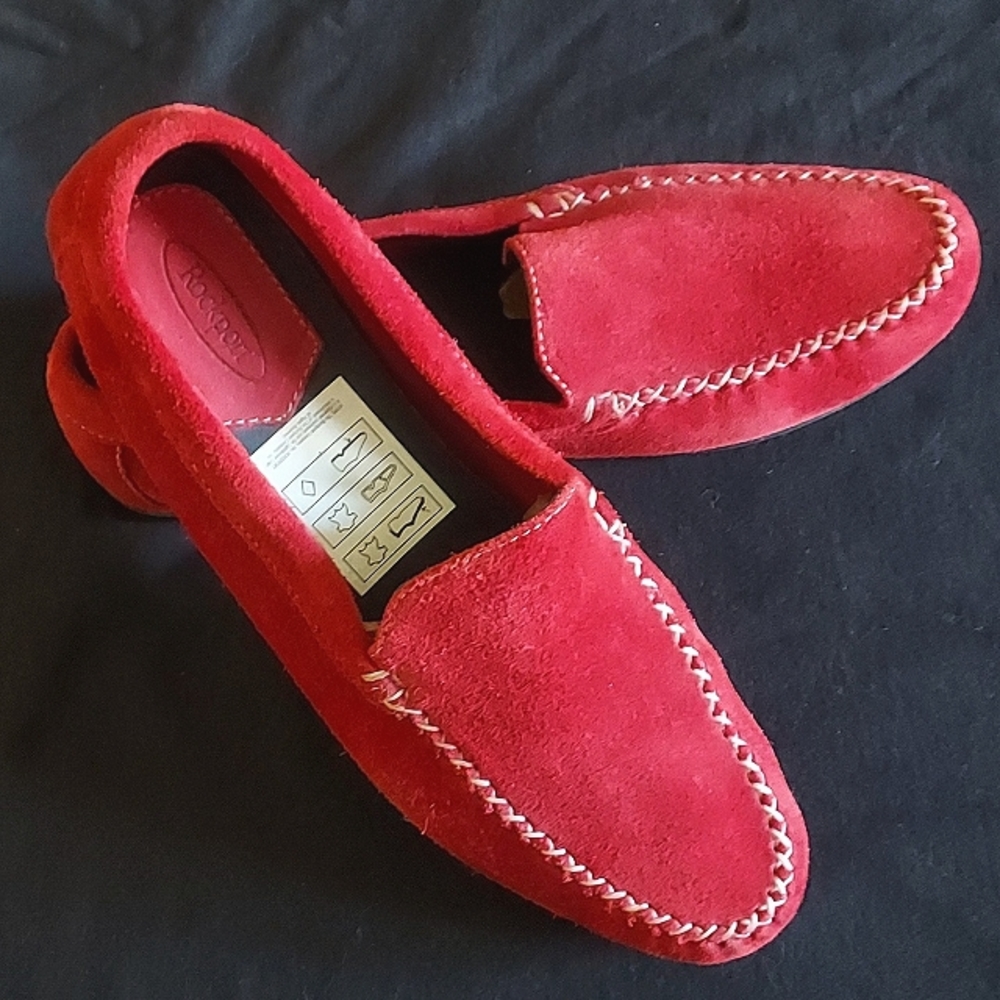 Red Suede Slip On Shoe sz 10w Rockport Like New